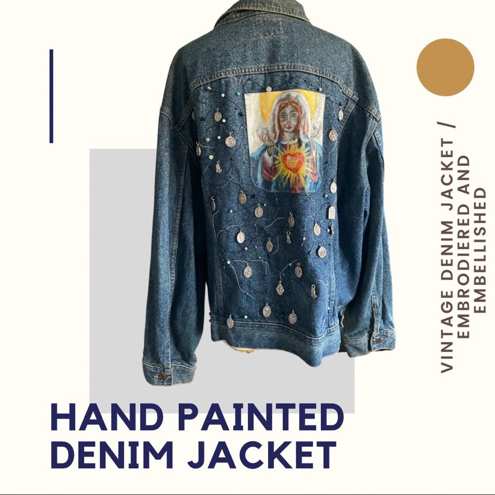 Hand Painted Vintage Lee Mother Mary Denim Jacket